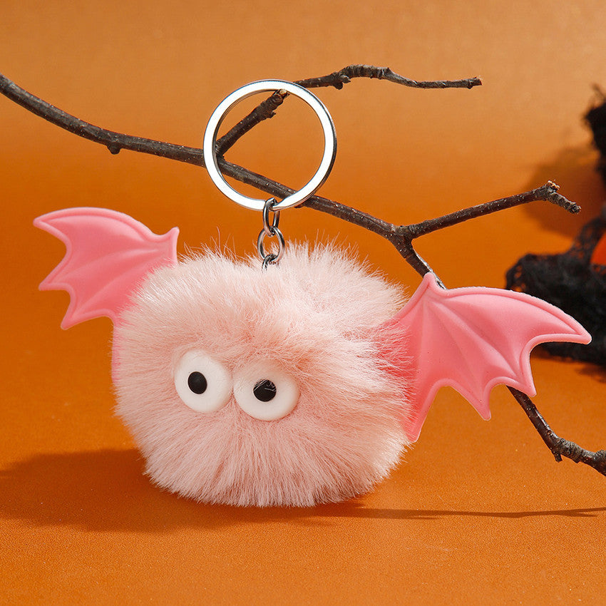 Wholesale Halloween Bat Plush Pom Keychain